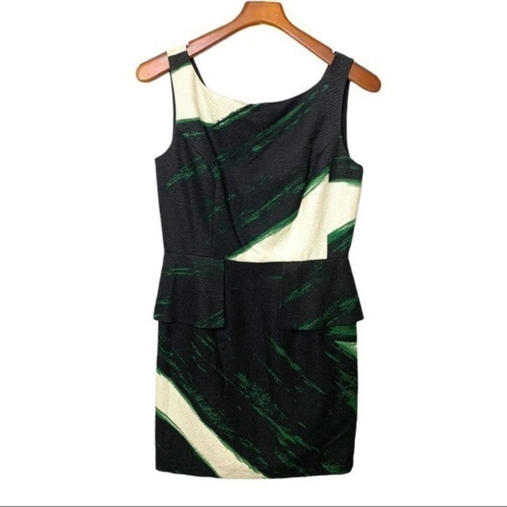 BETH BOWLEY Silk Blend Abstract Sleeveless Dress Black Green 6